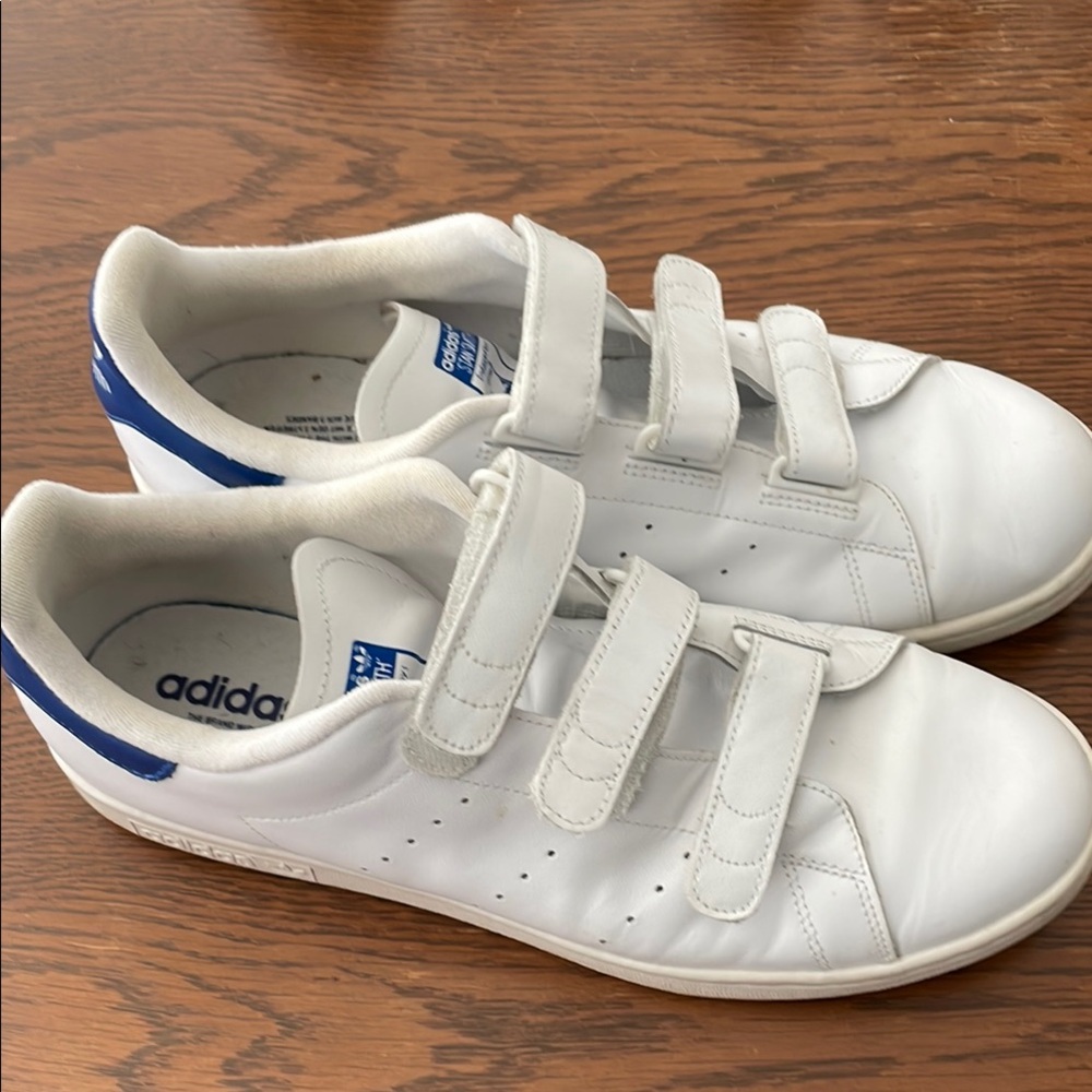 Adidas White and Blue Velcro Sneakers